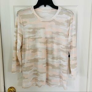 NWT LUCKY BRAND camo army print pink & tan lightweight burn out long sleeve top